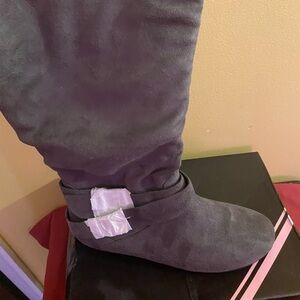 Grey boots -calf height